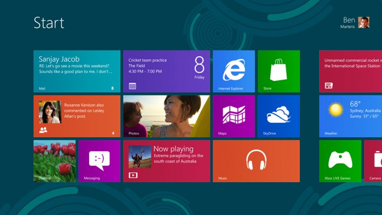 The new Windows 8 Release Preview Start screen.