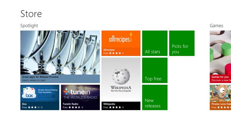 Choose from a variety of apps in the Windows Store.