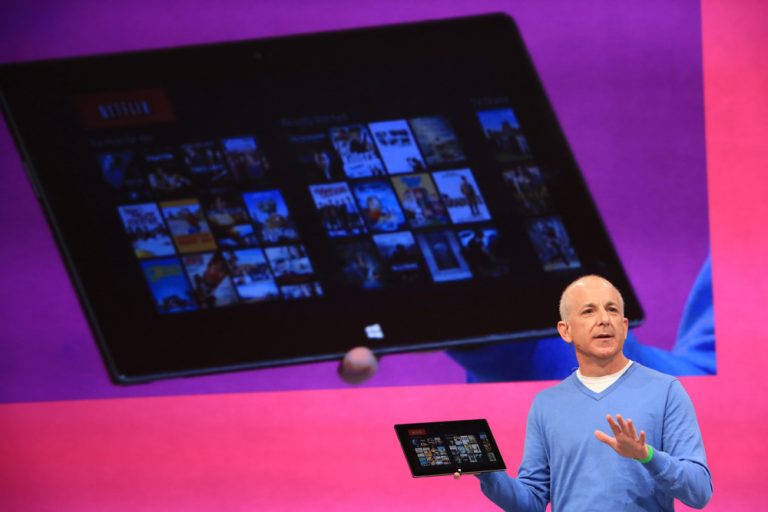 Steven Sinofsky, President, Windows and Windows Live Division, shows off the new Surface, Microsoft’s newest family of PCs for Windows at an event in Hollywood, Calif.