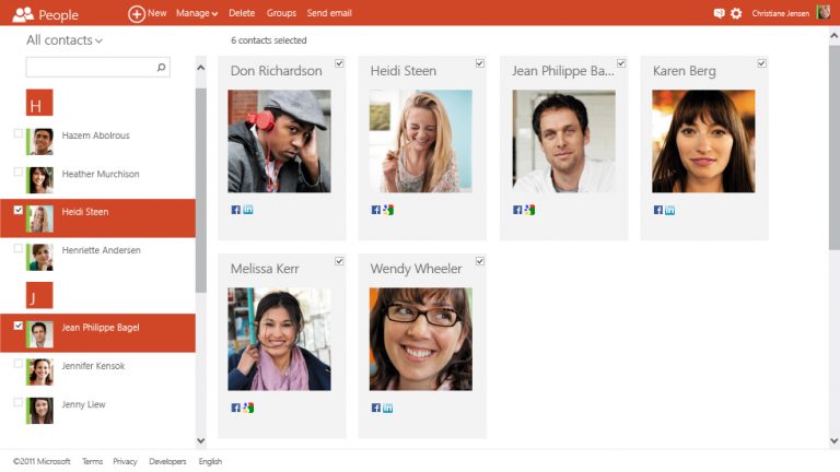 For an up-to-date address book, the latest contact info that friends share on Facebook and LinkedIn is integrated into Outlook.com.