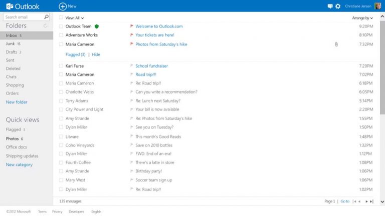 Outlook.com, Microsoft's new cloud mail service, has a fresh and intuitive design, enriches conversations by connecting to Facebook and Twitter, and provides a smart inbox with the power of Office and SkyDrive.