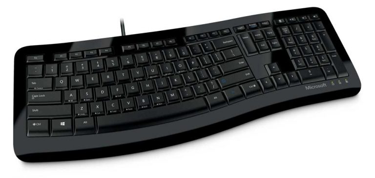 The Comfort Curve keyboard is designed with a slight 6-degree angle in the keyset. This curvature helps to encourage a more natural arm and wrist posture, providing greater comfort during extended use.