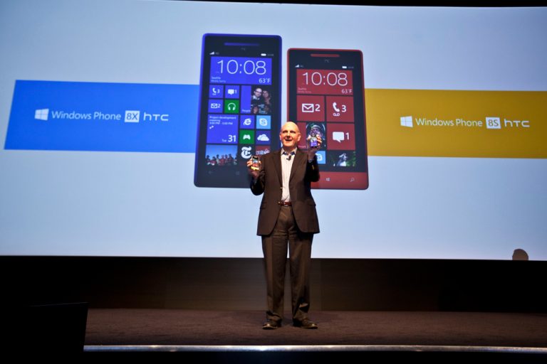 Steve Ballmer, CEO of Microsoft, makes an appearance at the HTC press conference, where two new Windows Phones were unveiled featuring Live Tiles that are designed to bring you closer to the people and things that matter most.
