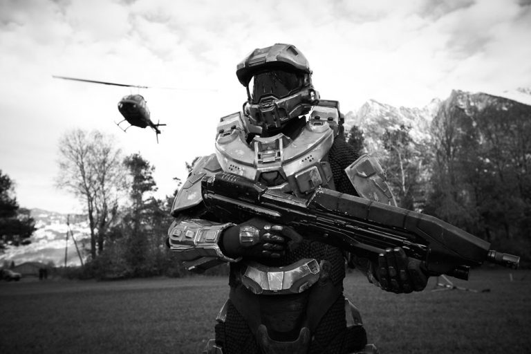 Master Chief awaits air support at Echo Sword Base Camp in Liechtenstein as part of Xbox 360's "Halo 4" launch experience. October 30, 2012.