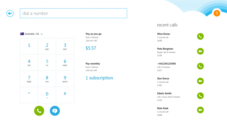 Call landlines from your PC using Skype for Windows 8.