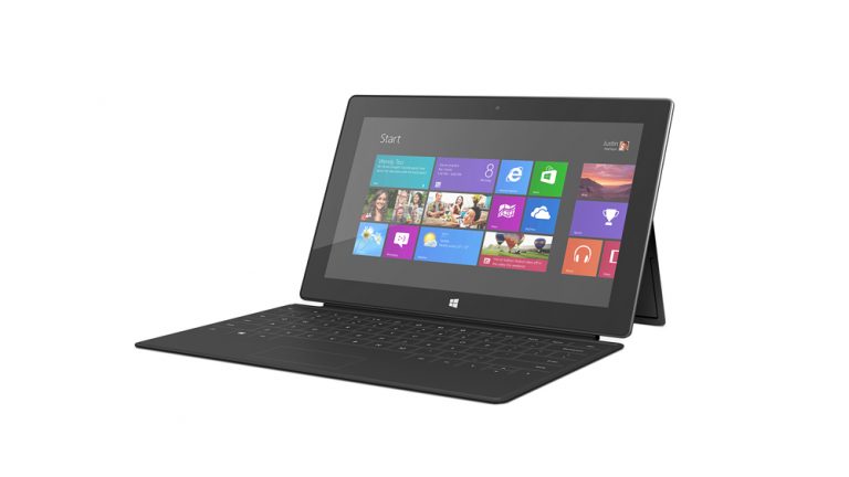 A front view of Surface, shown with a black Touch Cover, one of five colors available.