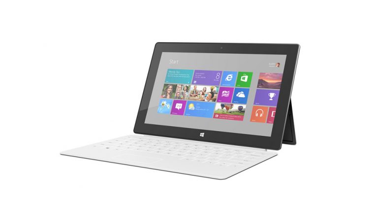 A front view of Surface, shown with a white Touch Cover, one of five colors available.