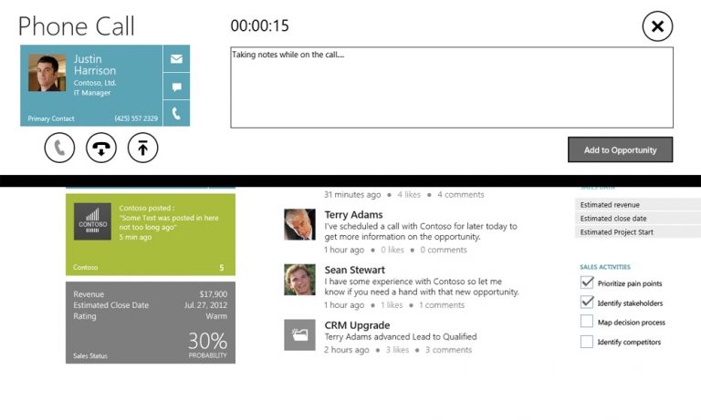 Microsoft Dynamics CRM Windows 8 Mobile Experience – Skype call