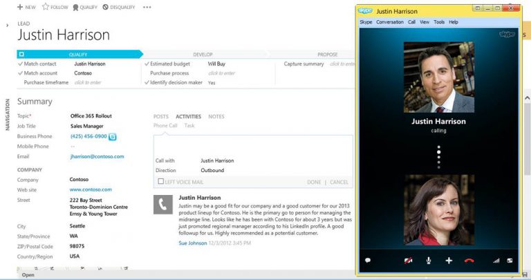 Use of Skype within the Microsoft Dynamics CRM record