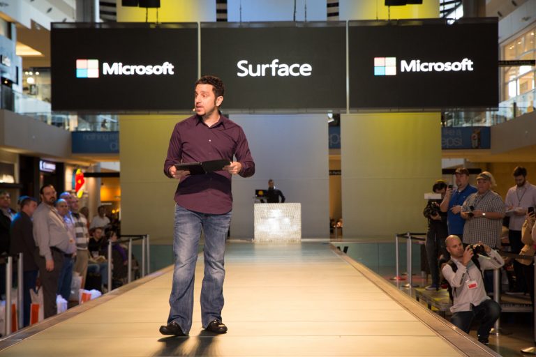 Panos Panay, Corporate Vice President for Microsoft Surface, debuts Surface Pro during a celebration at the Microsoft Store in Las Vegas.