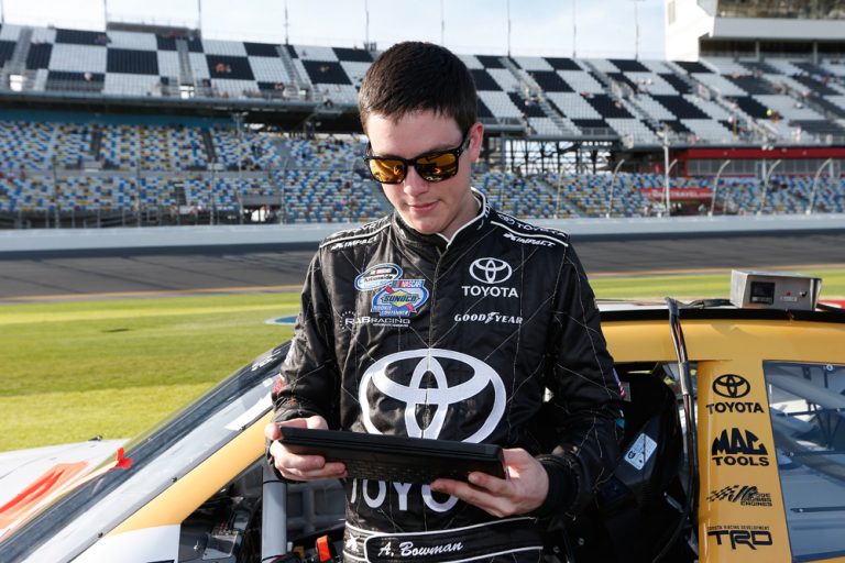 RAB Racing with Brack Maggard driver Alex Bowman checks results on his Surface Pro.