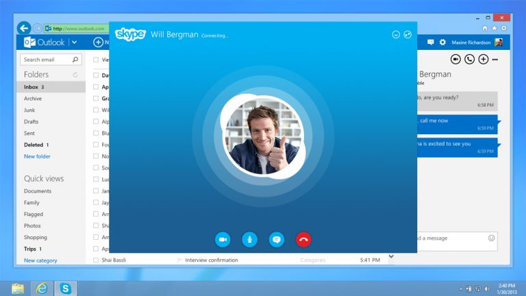 When a written email isn’t enough, start a Skype call right from your inbox.