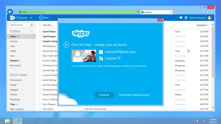 Customers with existing Skype accounts can link their Skype and Outlook.com accounts in a few simple steps.