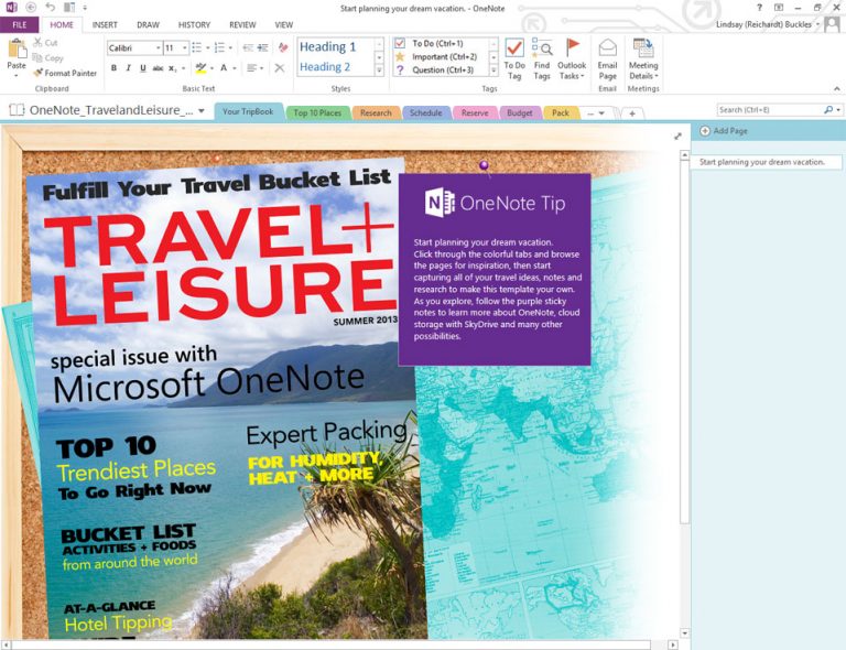 Download the free OneNote travel notebook instantly on Office.com for expert tips from Travel + Leisure and more to help plan your next vacation