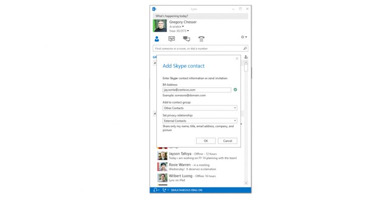 Customers with existing Lync accounts can add their Skype contacts in a few easy steps.