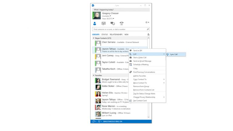 It's easy to call Skype contacts from within Lync. Just right click over their names, and click the call icon.