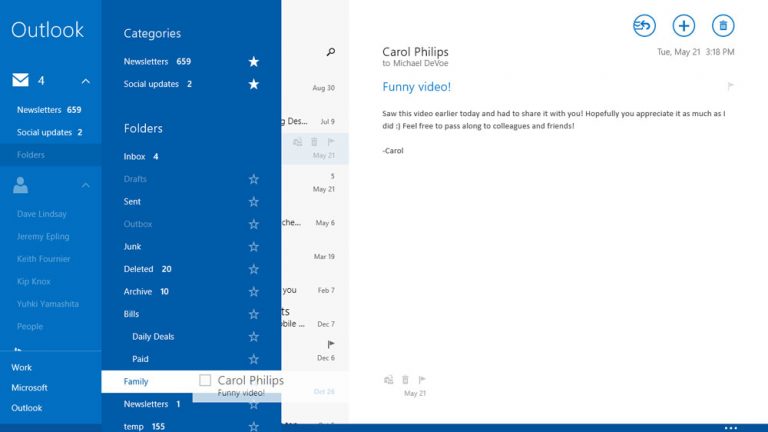 Mail enables you to mark folders as favorites. Just open the folder menu and click the stars for the folders you want to place on the power pane. Then you can drag and drop messages to these folders without having to navigate a long list of folders each time.