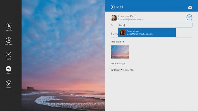 The Camera and Photos apps are great for taking and editing photos, and because Windows apps work so well together, you can easily share them in email or post to your social networks.