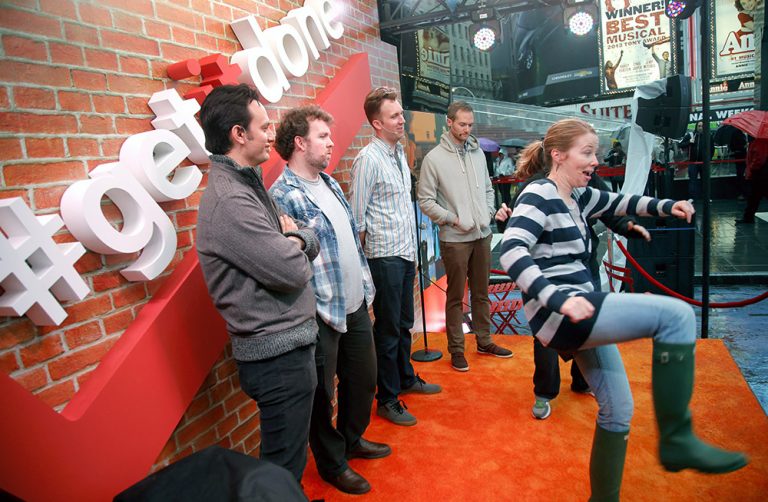 Getting it done: Members of the Upright Citizens Brigade perform real-time skits in Times Square on behalf of Office 365 to celebrate Microsoft’s global Get It Done Day on Nov. 7. (Gary He/Insider Images for Microsoft Office 365)