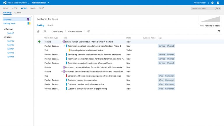 With Visual Studio Online and Agile Portfolio Management, a team can manage work in a portfolio backlog that provides insight into projects across several agile teams.