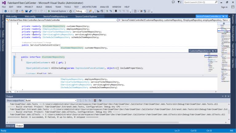 The enhanced coding experience in Visual Studio includes the new Peek Definition feature, enabling developers to view and edit code definitions in other files without losing context. Peek Definition gives developers the option of viewing the file defining the target symbol as an inline element of the current document.