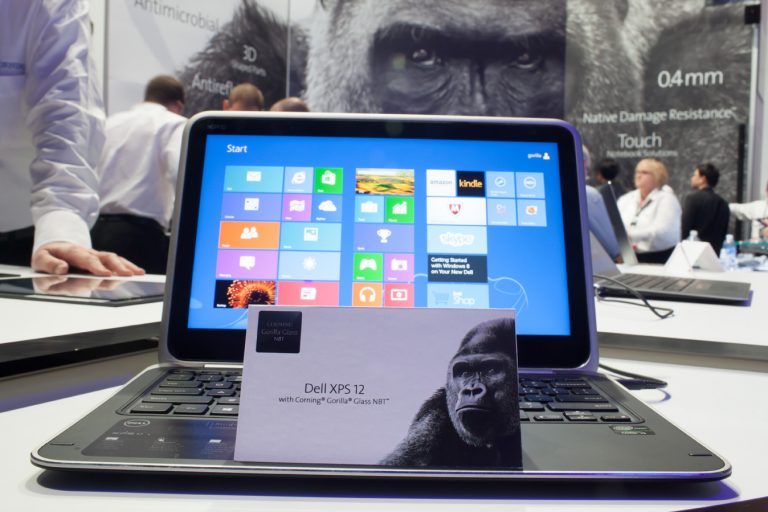 The Dell XPS 12 features the new Corning Gorilla Glass NBT.