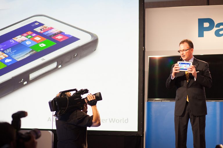 Panasonic’s Rance Poehler shows off the new ToughPad 7-inch tablet