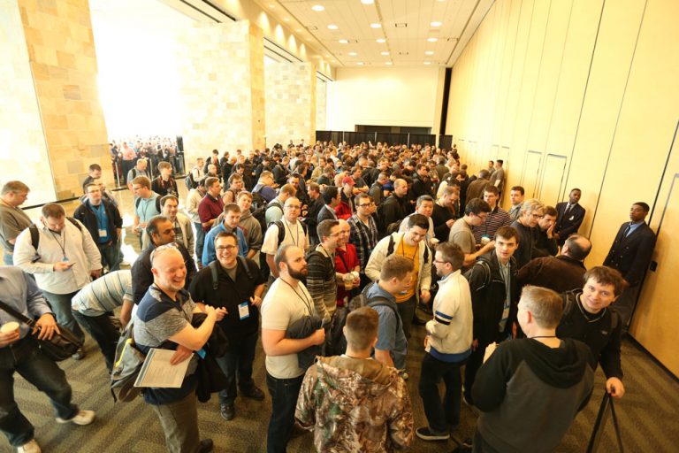Attendees line up for the Day 1 Keynote at Build 2014 in San Francisco.