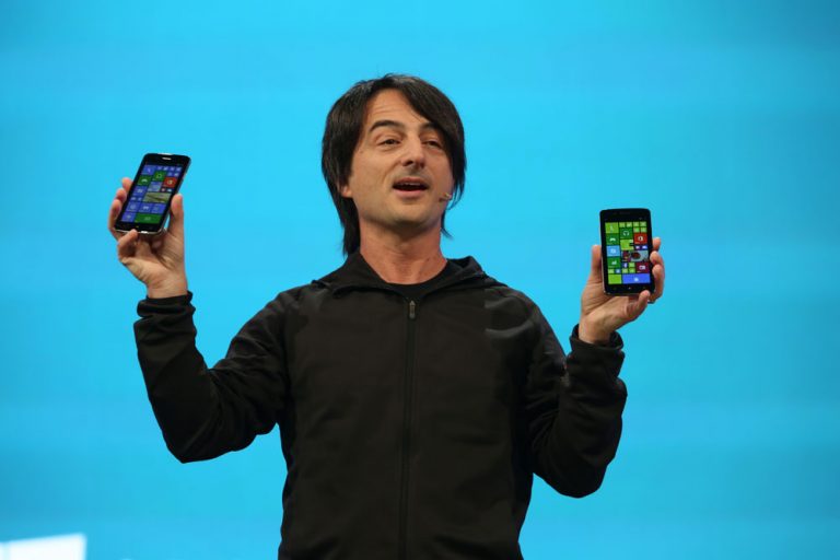 Joe Belfiore, corporate vice president, Operating Systems Group, shows off new Windows Phone 8.1 devices at Build 2014.