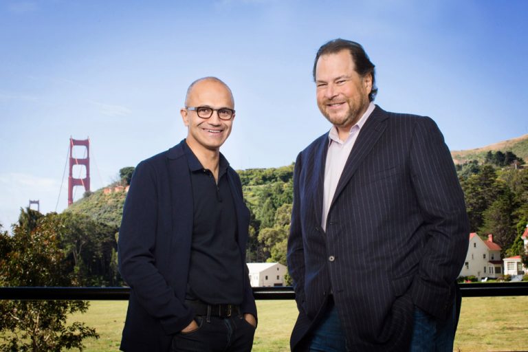 Satya Nadella, Microsoft CEO, and Marc Benioff, salesforce.com Chairman and CEO.