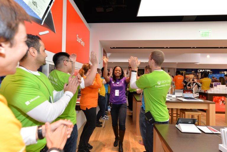 Microsoft opened its doors to customers at its newest location, Westfield Montgomery Mall in Bethesda, Md., on Saturday, Nov. 22, 2014.