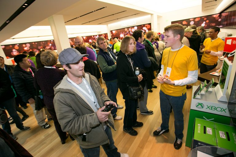 Customers explored Oklahoma’s 2nd Microsoft store opening on Thursday, Nov. 20, 2014, in Tulsa, Okla.