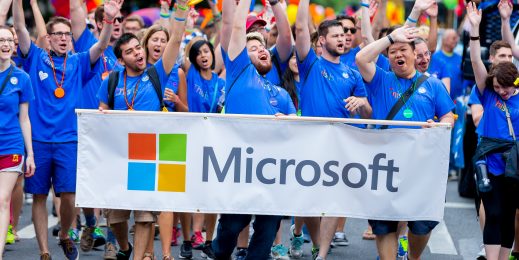 Microsoft employees, partners, family and friends march along the three-mile route of Seattle's 41st annual Pride Parade on Sunday.