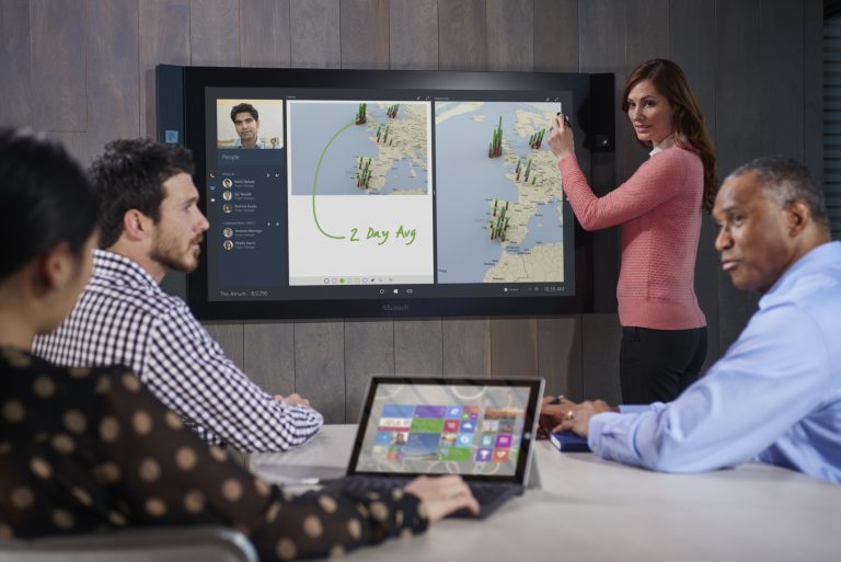 Surface Hub creates a unique experience designed to be just as engaging for people working together in the same room as for those connecting remotely.
