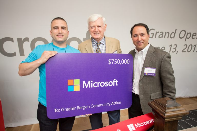 Local community organizations accepted more than $1 million in technology grants from Microsoft at Willowbrook Mall during the grand opening ceremony in Wayne, N.J., on June 13, 2015.