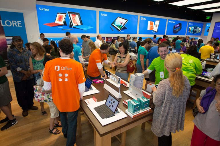 Customers explored New Jersey’s fifth Microsoft store opening on June 13 in Wayne, N.J.