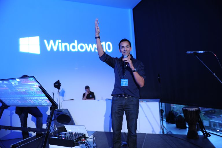 Yusuf Mehdi, corporate vice president of Windows and Devices, at the Windows 10 celebrations in New York City