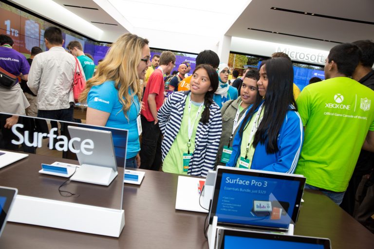 Customers explored Canada’s eighth Microsoft store opening on Aug. 6, 2015 in Vancouver, British Columbia.