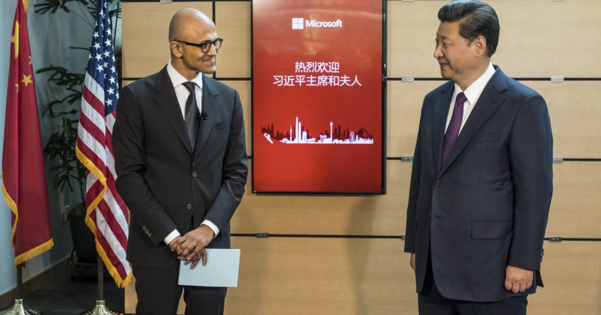 Microsoft CEO Satya Nadella chats with Chinese President Xi Jinping