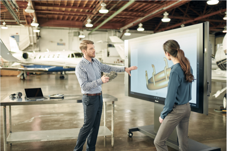 Surface Hub’s commercial-grade Windows 10 apps allow businesses to view 3-D modeling and CAD files, analyze videos, facilitate brainstorms, and more.