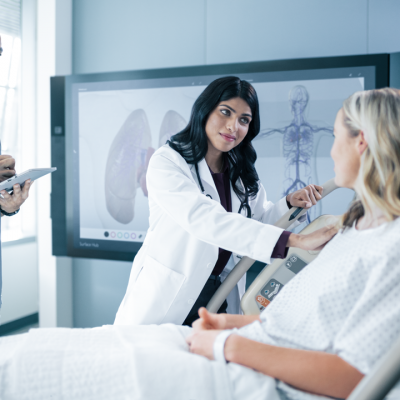 Surface Hub helps connect a healthcare team to their patients with up-to-date information.
