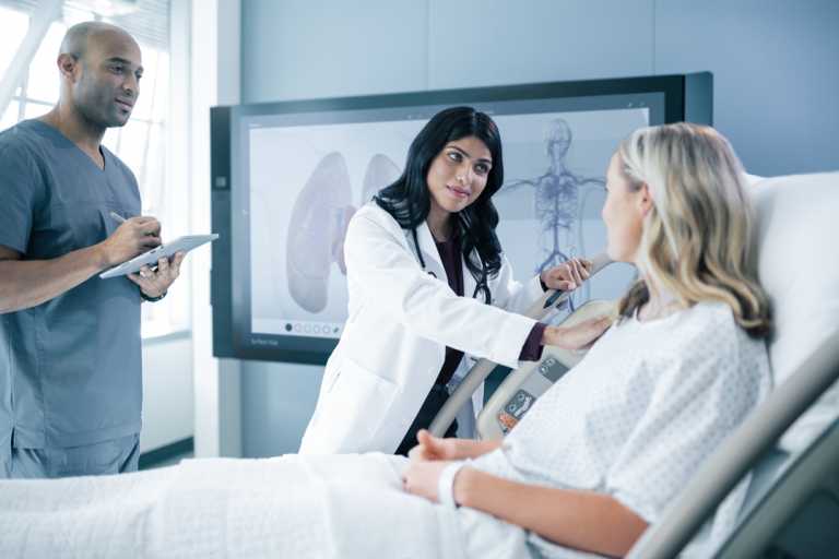 Surface Hub helps connect a healthcare team to their patients with up-to-date information.
