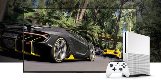 Xbox One S showing Forza Horizon 3 on a 4K TV