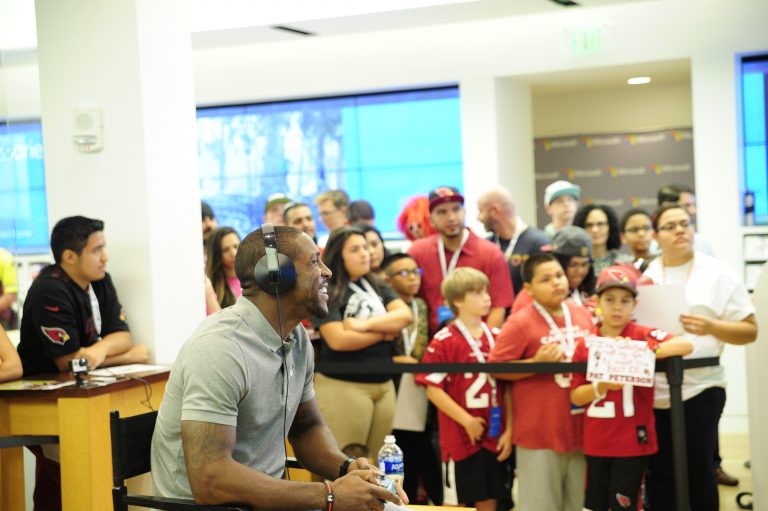Excited fans gather to cheer on Arizona Cardinal Patrick Peterson at the Microsoft Store at Scottsdale Fashion Square (Scottsdale, Ariz.) on Oct. 18.