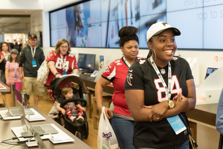 Excited fans gathered to meet retired Atlanta Falcon Legend Roddy White at the Microsoft Store at Lenox Square Mall (Atlanta) on Feb. 2.