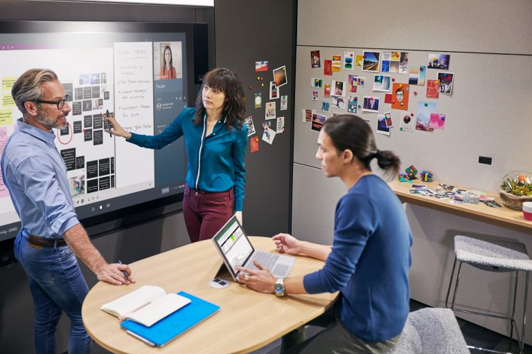 A high-tech destination that encourages active participation and equal opportunity to contribute as people co-create, refine and share ideas with co-located or distributed teammates on Microsoft Surface Hub.