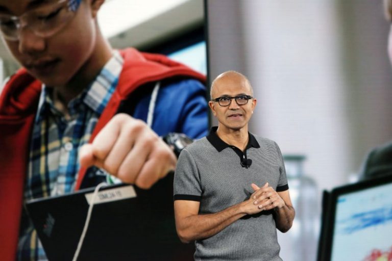 Microsoft CEO Satya Nadella discusses student empowerment at the Microsoft Education event at Center 415 on Tuesday, May 2, 2017, in New York. (Jason DeCrow/AP Images for Microsoft)