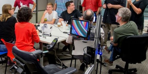 Microsoft Enable Research team meets to discuss the EyeGaze Wheelchair