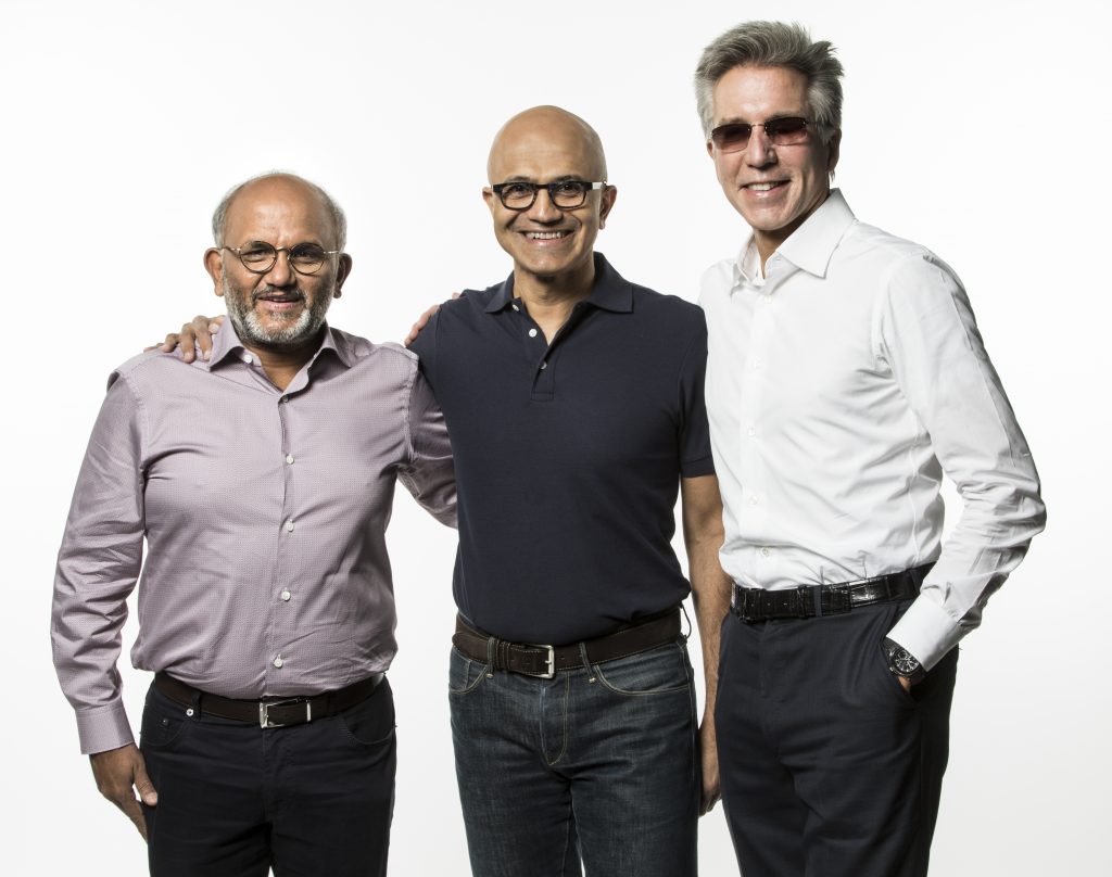 Shantanu Narayen, CEO, Adobe, Satya Nadella, CEO of Microsoft, and Bill McDermott, CEO of SAP 