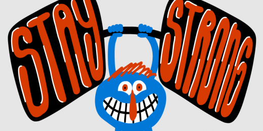 cartoon holding stay strong barbells